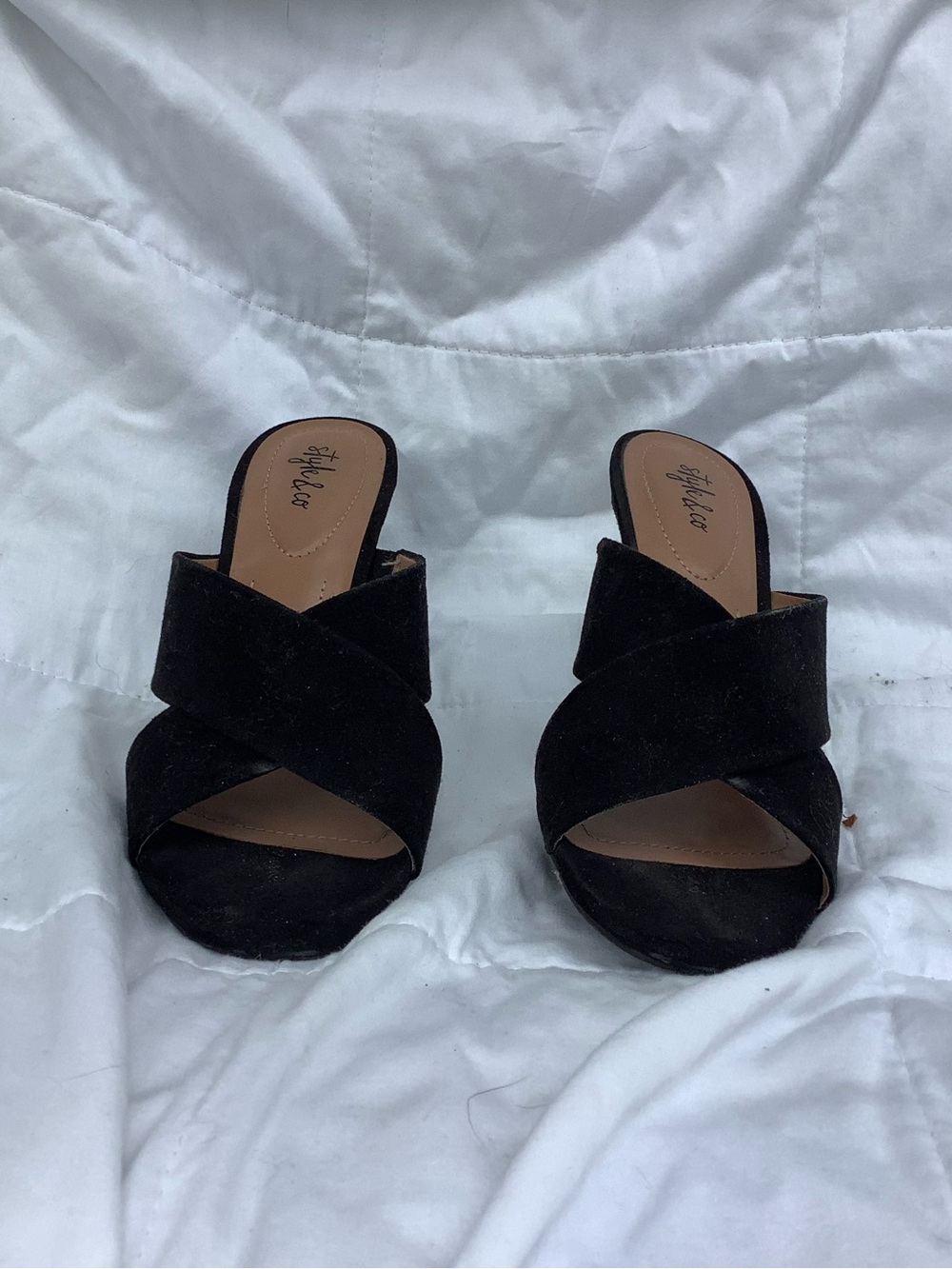 Style & Co. Black Crisscross Suede Mules